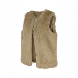 Red Snap Women Tan Faux Fur Vest Shaggy Open Front Sleeveless Jacket Small